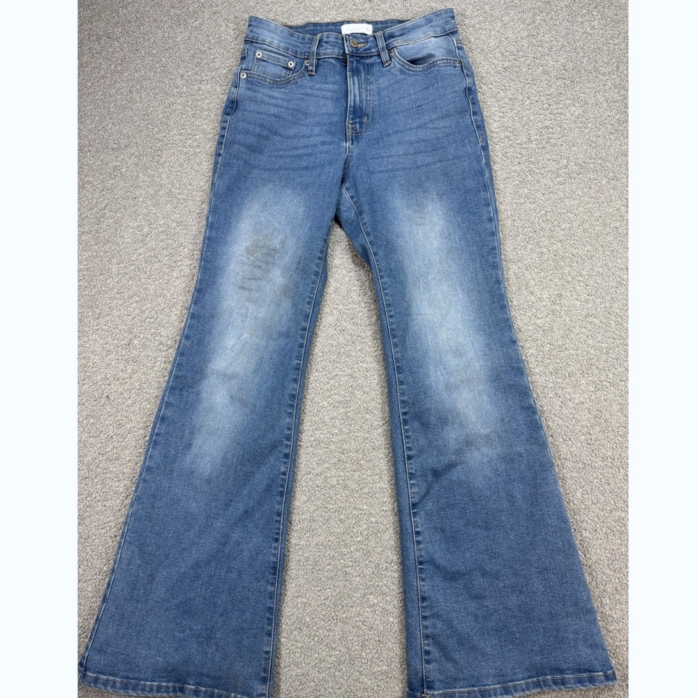 Y2K Aeropostale Jeans Women's 4 Blue Medium Wash High Rise Flare Whiskered Retro